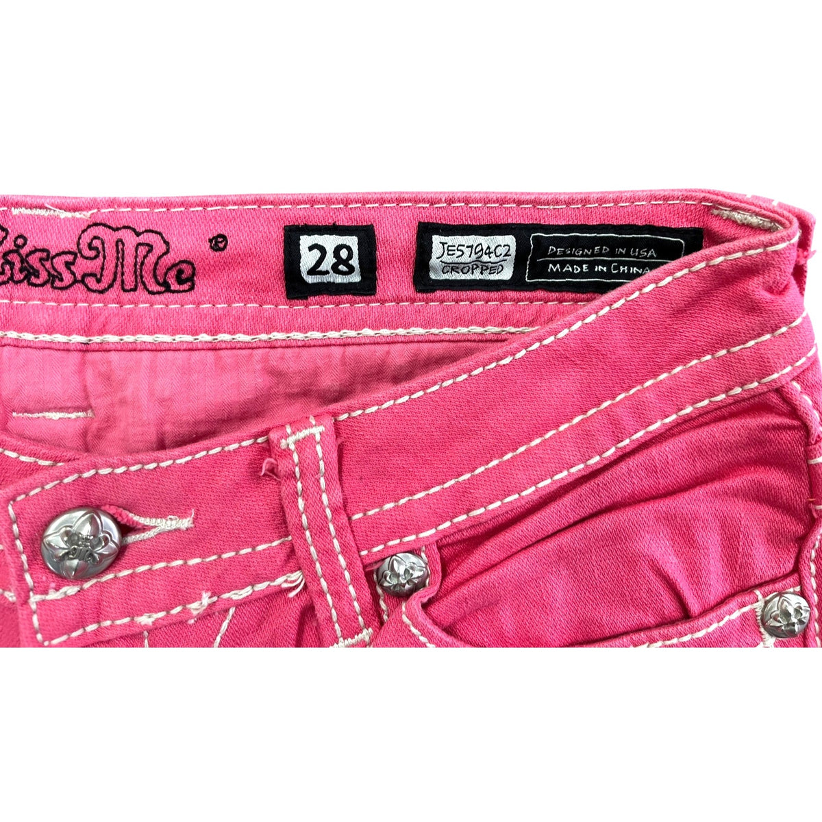 Miss Me Pink Mid-Rise Embellished Jeans Size 28