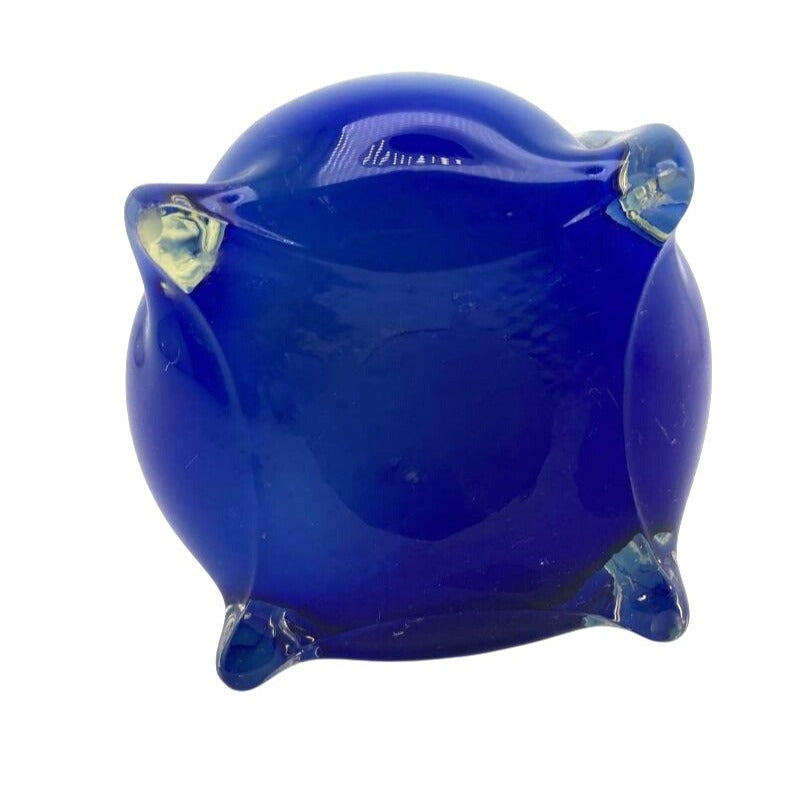 Murano-Style Yellow & Blue Gradient Art Glass Vase With Flared Ruffled Rim