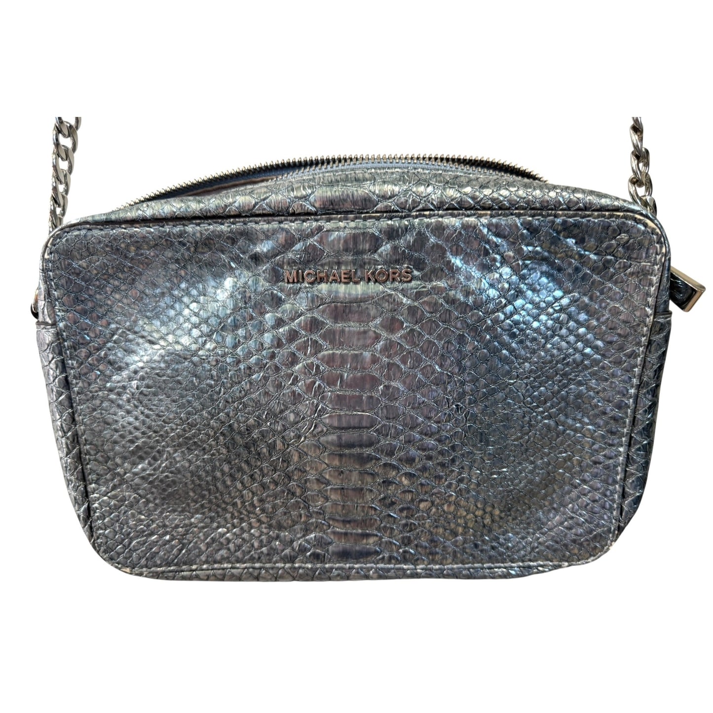 Michael Kors Metallic Snakeskin Crossbody Bag With Adjustable Strap & Chain Detail