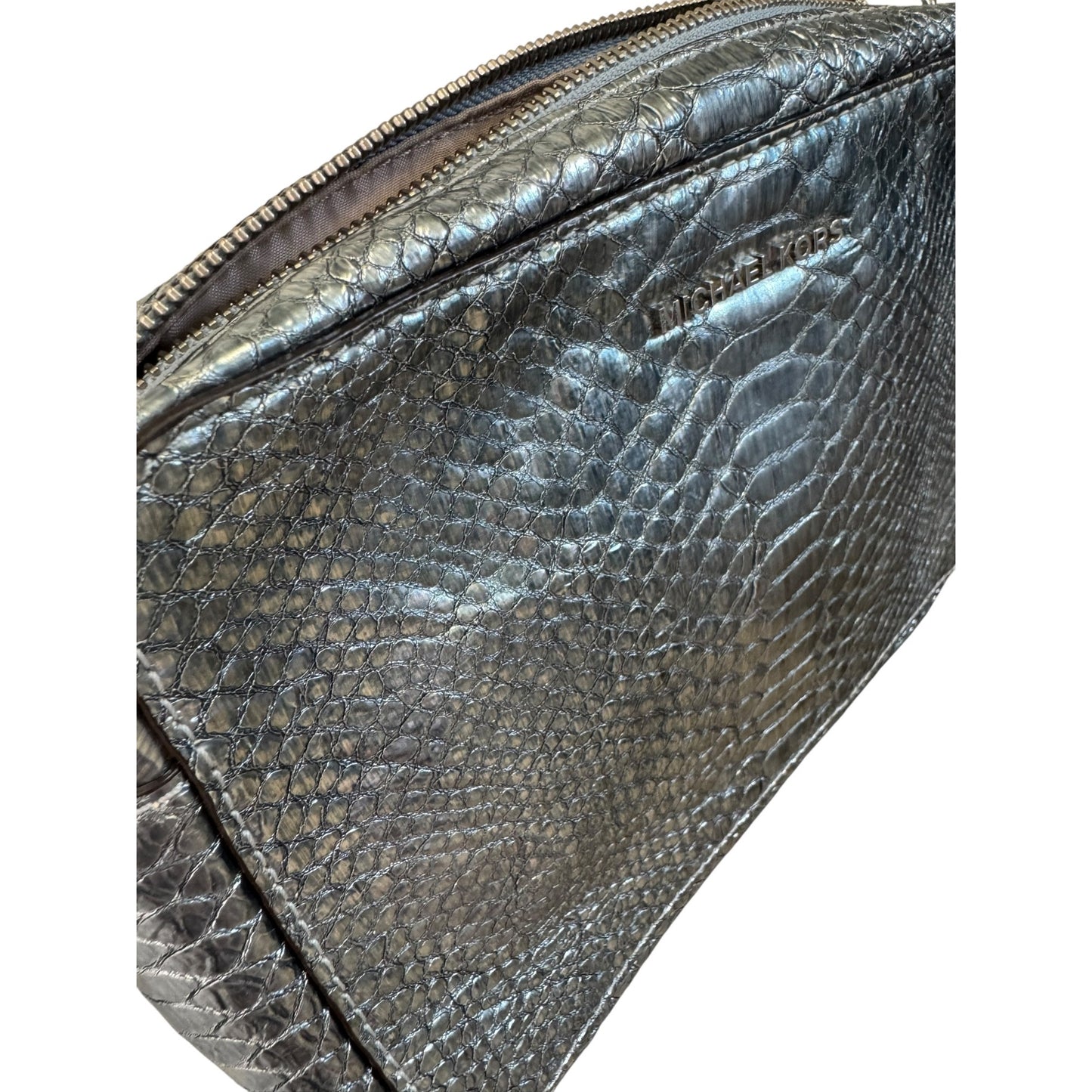 Michael Kors Metallic Snakeskin Crossbody Bag With Adjustable Strap & Chain Detail