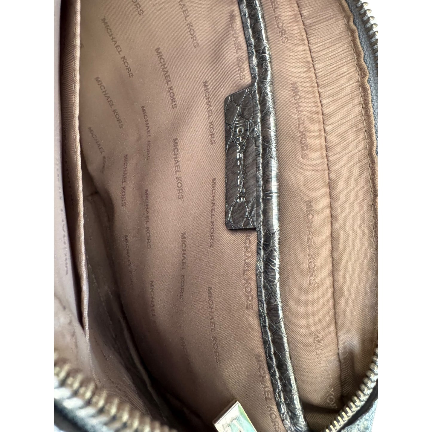 Michael Kors Metallic Snakeskin Crossbody Bag With Adjustable Strap & Chain Detail