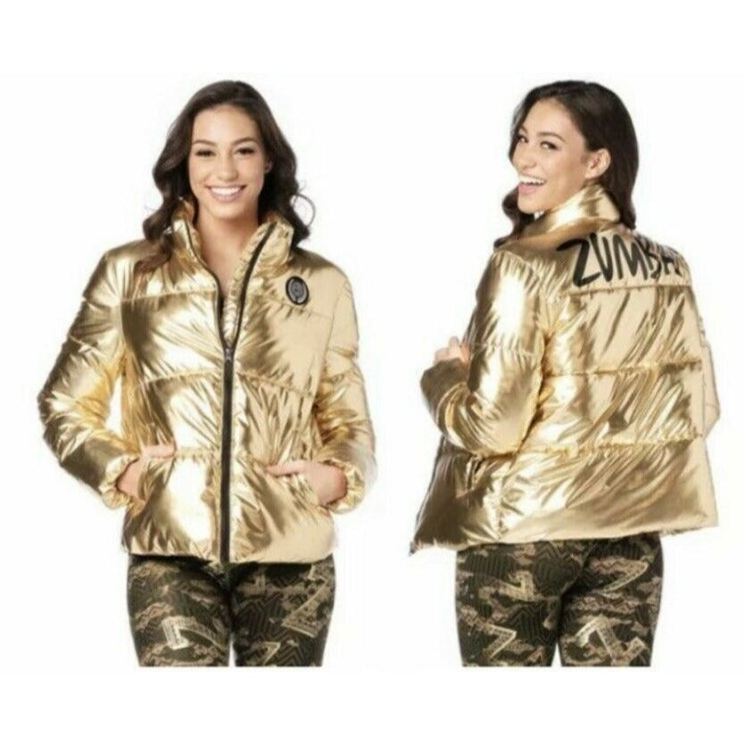 Zumba Gold Metallic Puffer Jacket With Logo Unisex Full Zip Lightweight Size XS