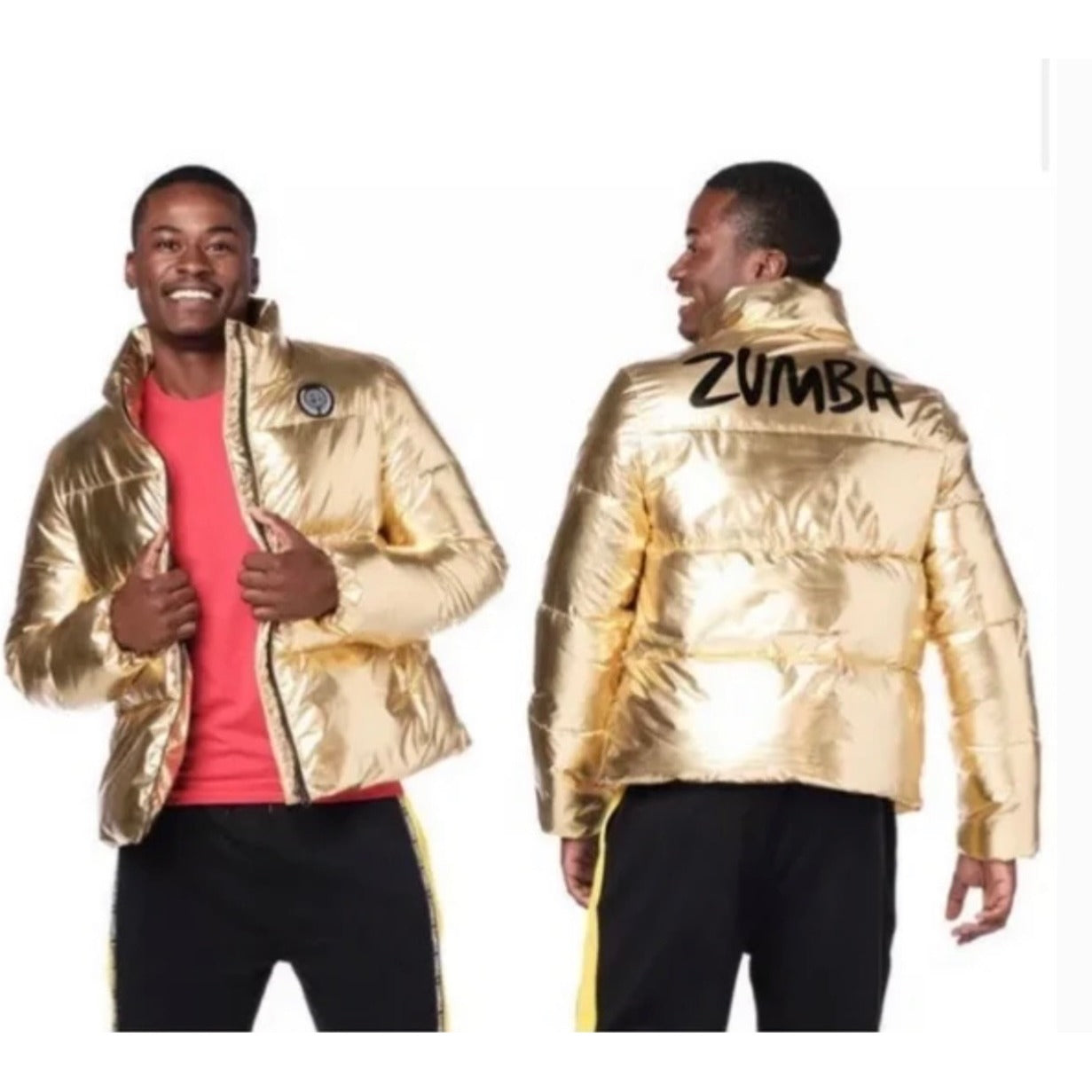 Zumba Gold Metallic Puffer Jacket With Logo Unisex Full Zip Lightweight Size XS