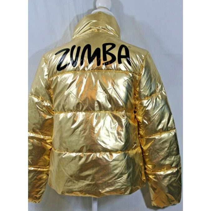 Zumba Gold Metallic Puffer Jacket With Logo Unisex Full Zip Lightweight Size XS
