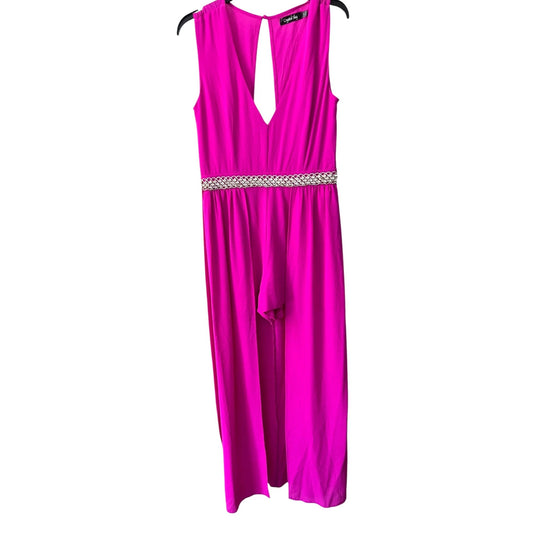 Crystal Sky Women's Fuchsia Sleeveless Jumpsuit With Rhinestone Waist Size 11