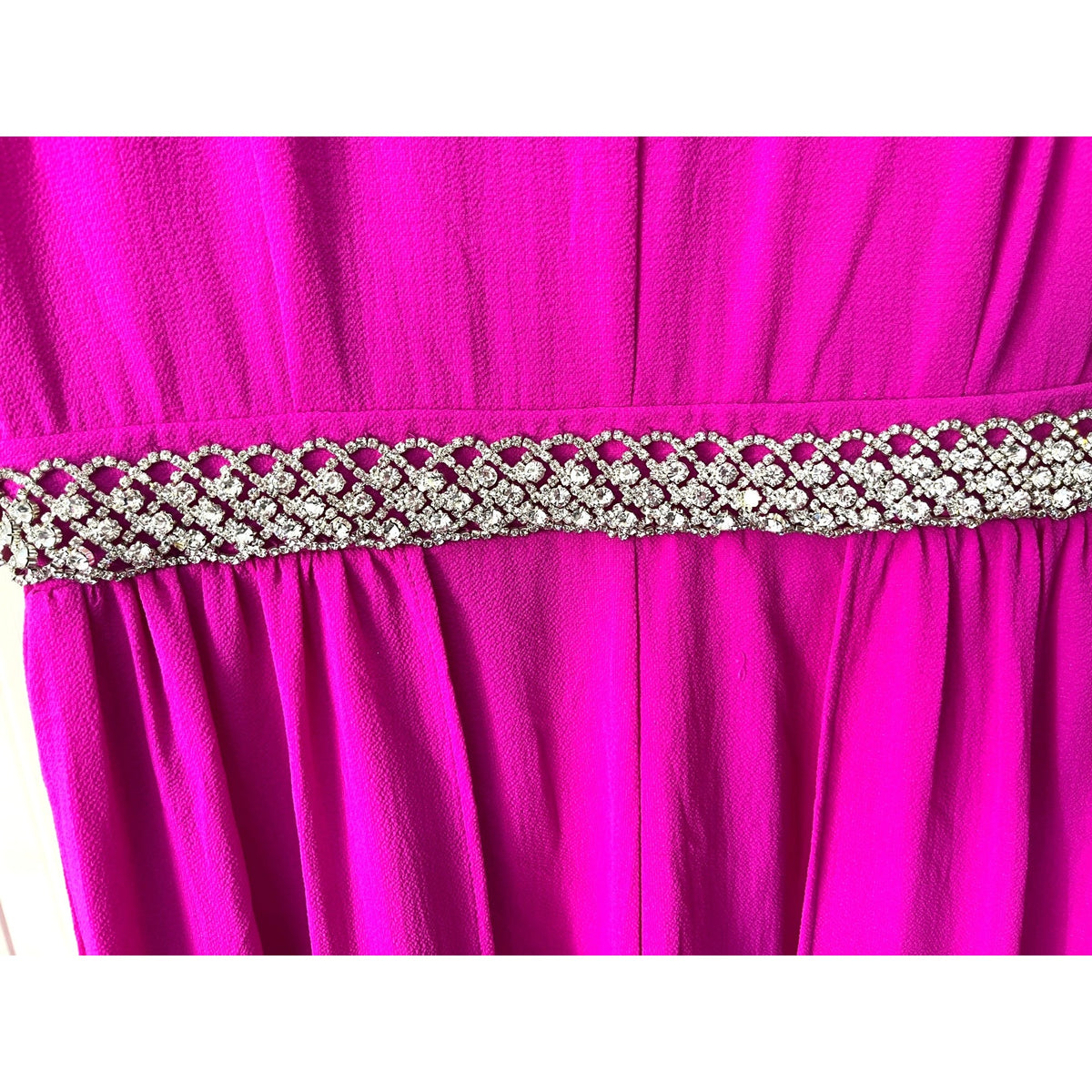 Crystal Sky Women's Fuchsia Sleeveless Jumpsuit With Rhinestone Waist Size 11