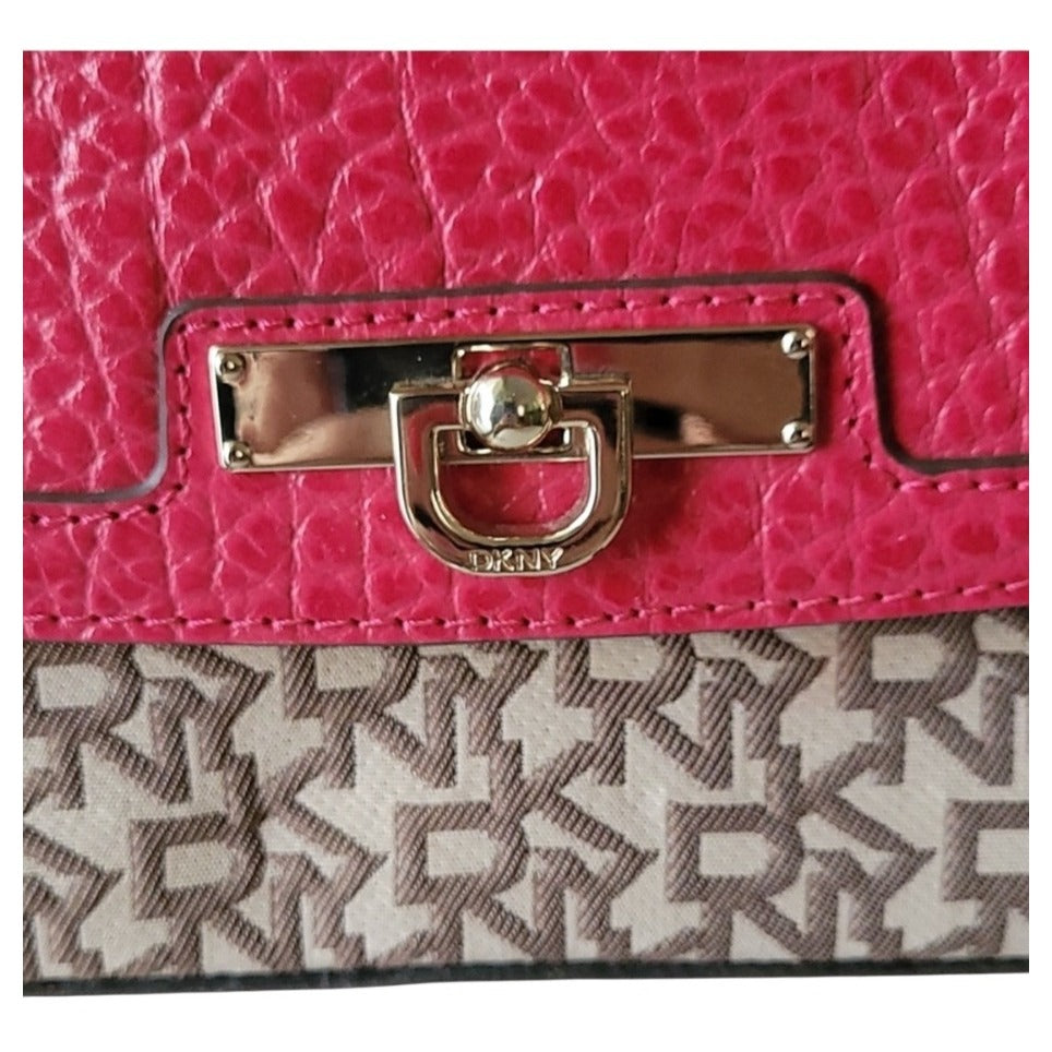 DKNY Pink Leather & Monogram Canvas Clutch Purse