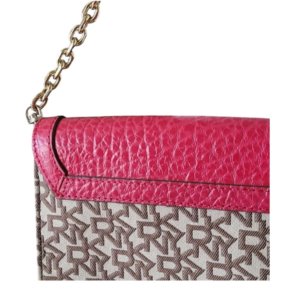 DKNY Pink Leather & Monogram Canvas Clutch Purse