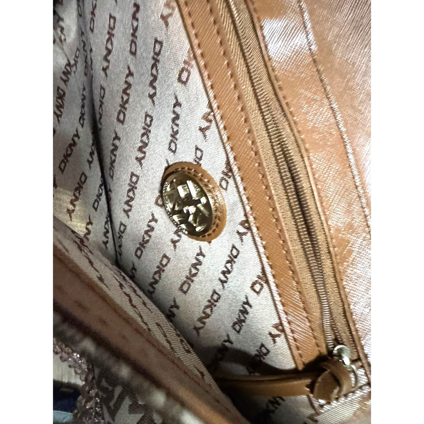DKNY Pink Leather & Monogram Canvas Clutch Purse