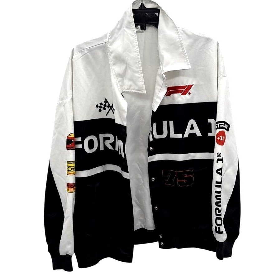 Formula 1 Hybrid Apparel Racing Jacket Size Large White & Black Snap Button Polyester