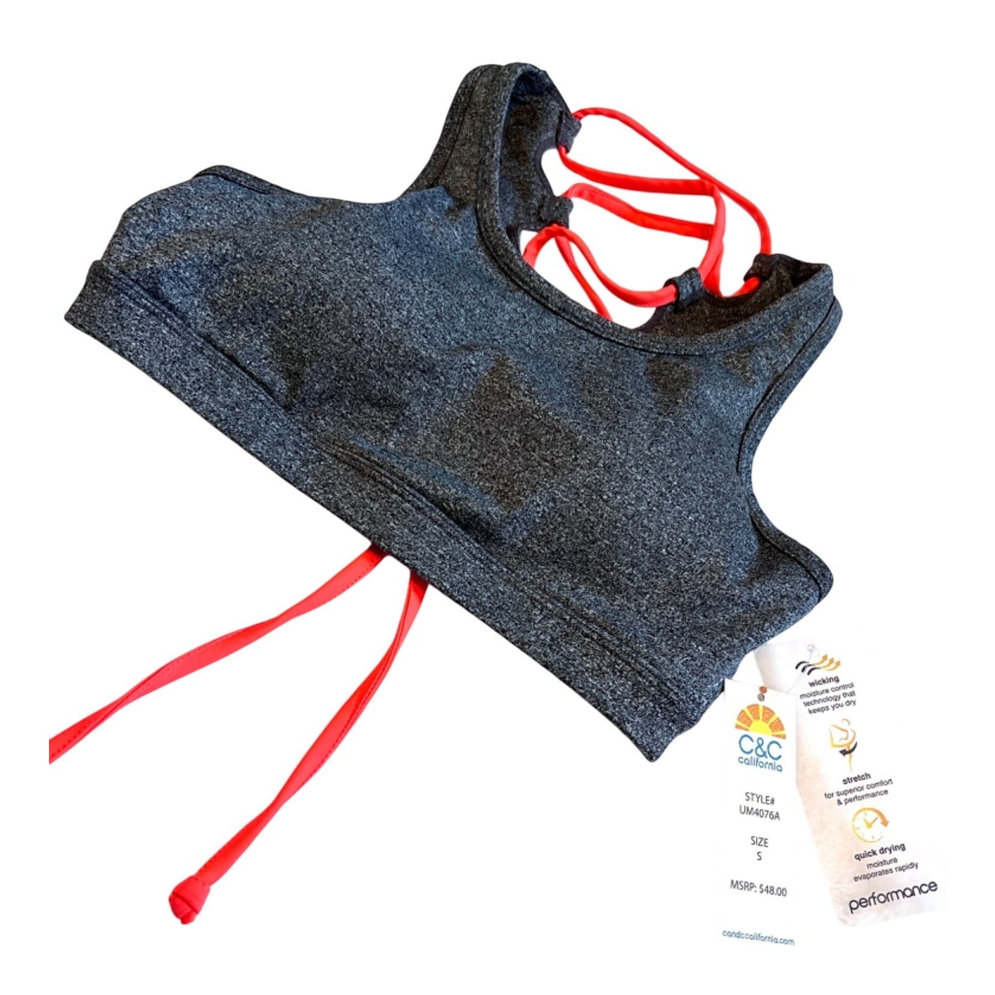 C&C California Women's Strappy Gray Sports Bra Small NWT