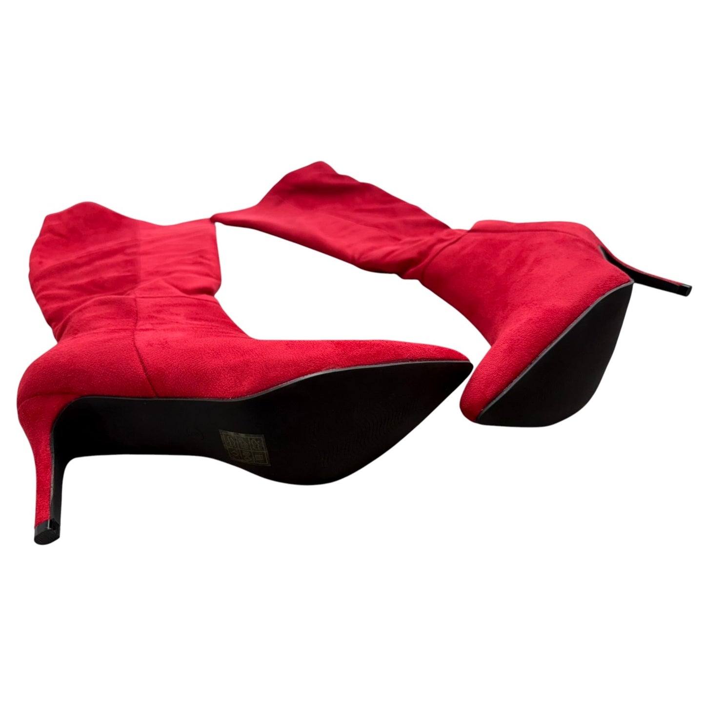 Allegra K Red Faux Suede Stiletto Heel Mid-Calf Boots For Women SZ 8