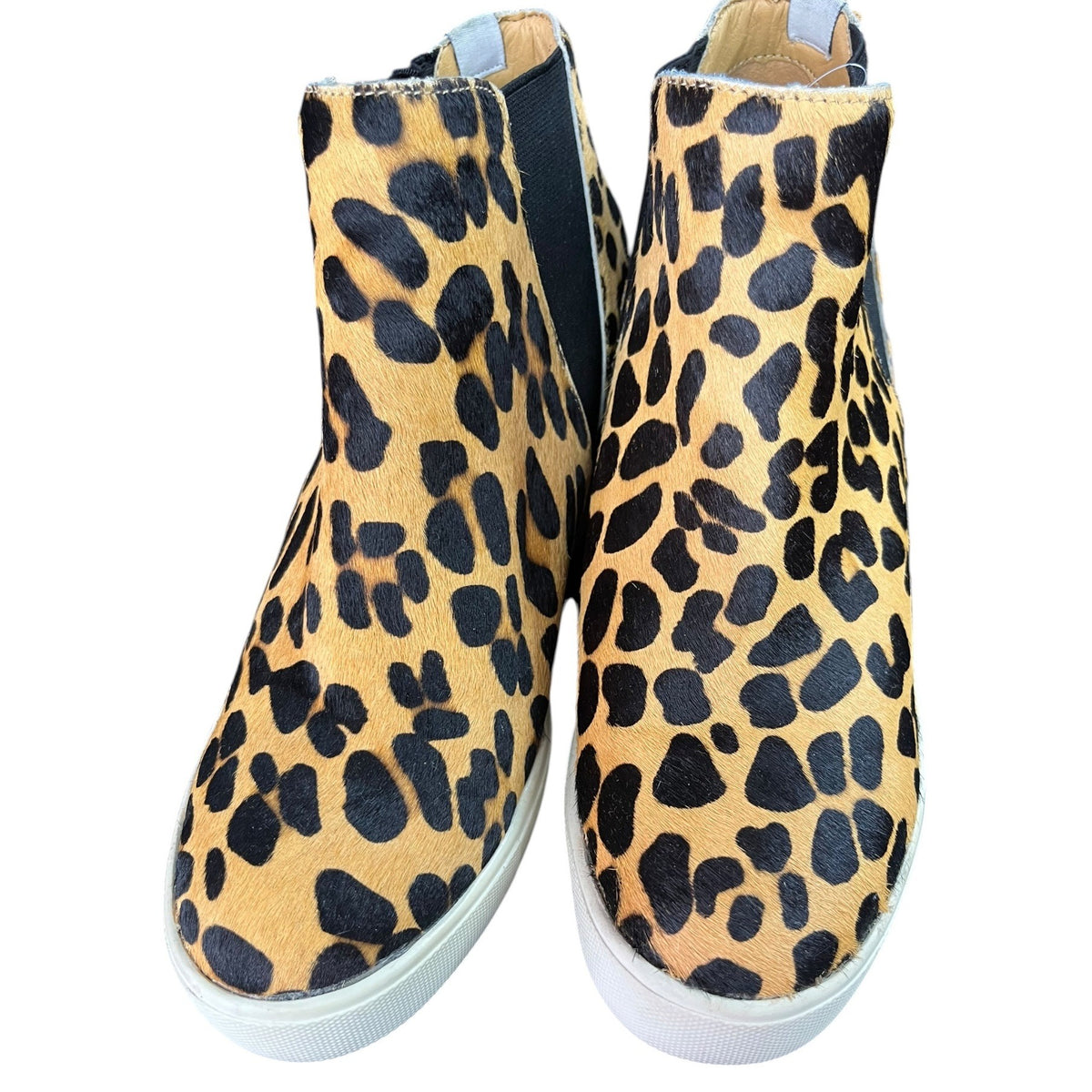 Coconuts By Matisse Leopard Print Calf Hair Real Fur Wedge Sneakers Sz 7M