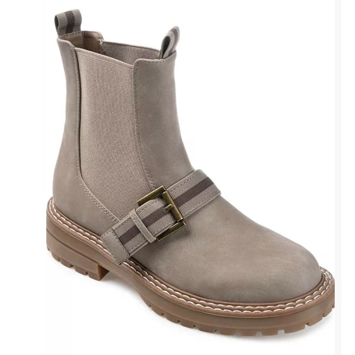 Journee Collection Women's SZ 7.5 Chelsea Ankle Boots With Buckle Detail