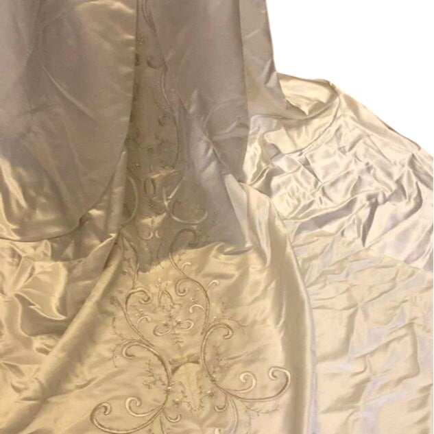 David's Bridal Gold T8589 Sz 10 Strapless Satin A-Line Wedding Dress NWT
