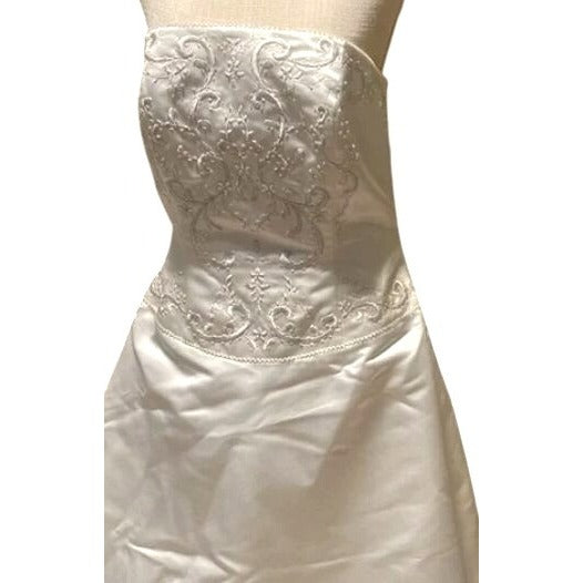 David's Bridal Gold T8589 Sz 10 Strapless Satin A-Line Wedding Dress NWT