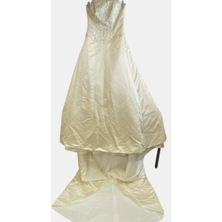 David's Bridal Gold T8589 Sz 10 Strapless Satin A-Line Wedding Dress NWT