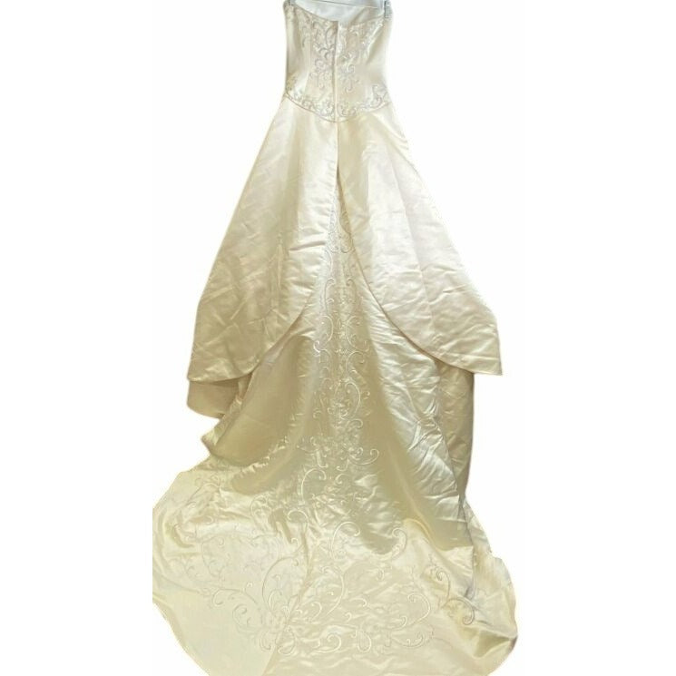 David's Bridal Gold T8589 Sz 10 Strapless Satin A-Line Wedding Dress NWT