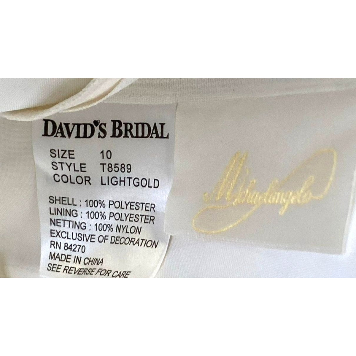David's Bridal Gold T8589 Sz 10 Strapless Satin A-Line Wedding Dress NWT