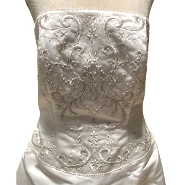 David's Bridal Gold T8589 Sz 10 Strapless Satin A-Line Wedding Dress NWT