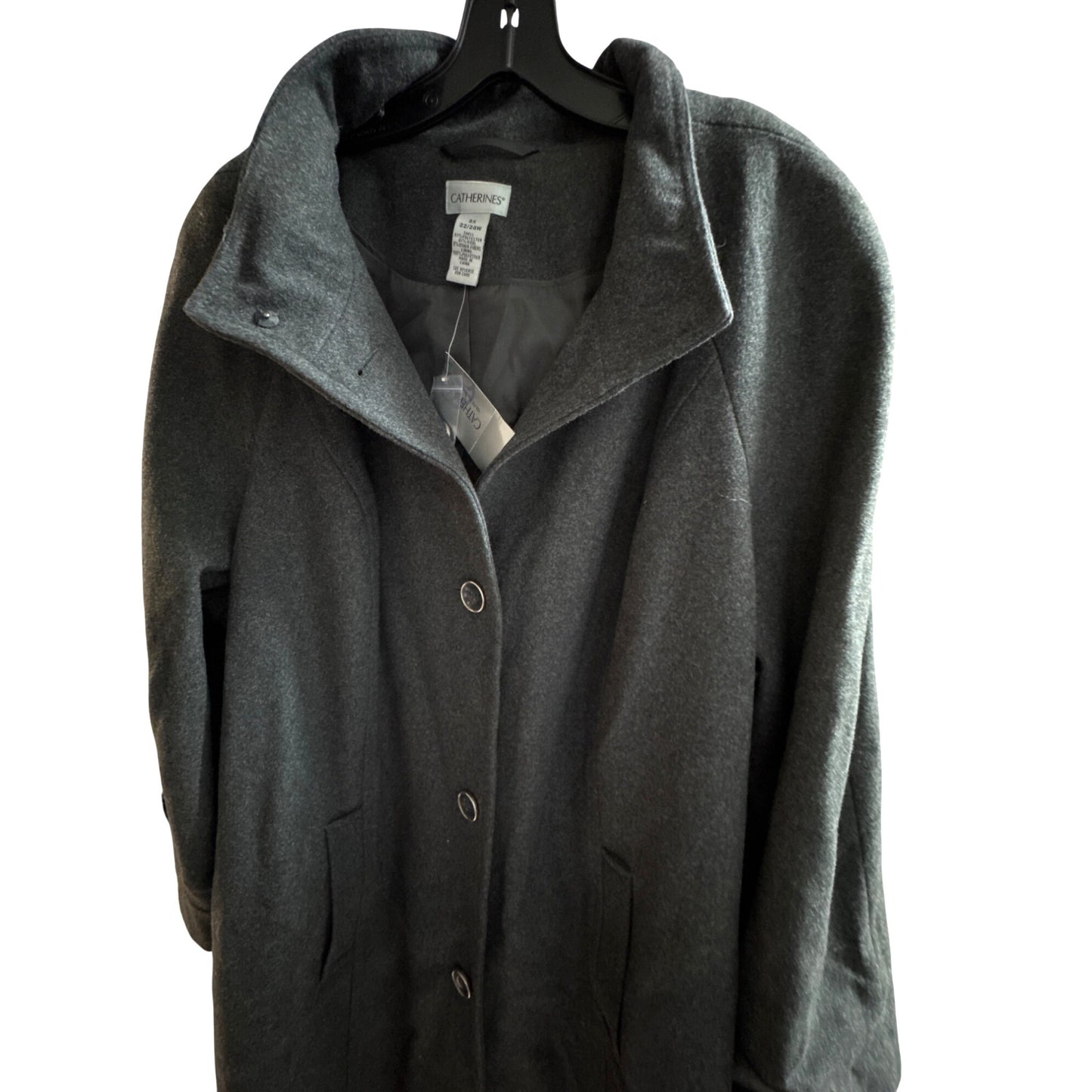 Catherines Womens Dark Gray Coat 2X Wool Blend With Tags