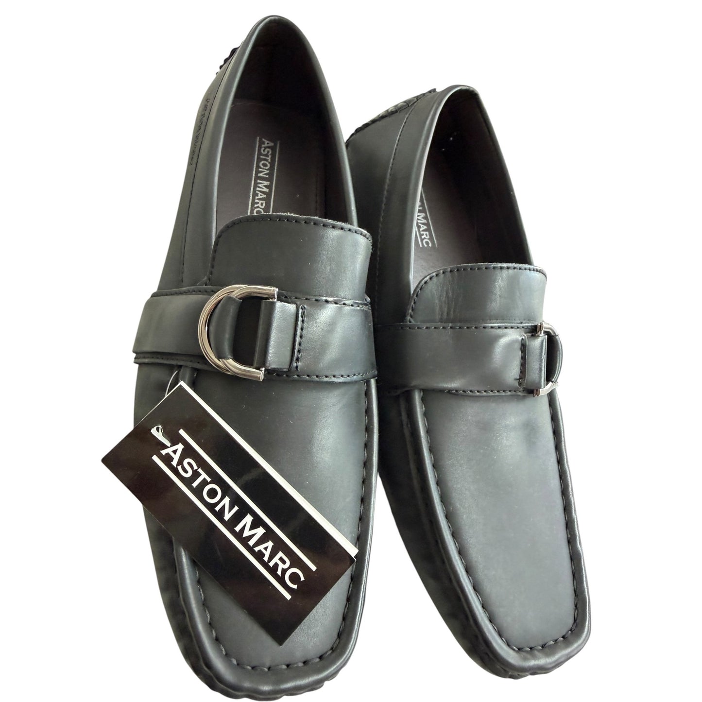 Aston Marc Men's Black Loafers With Metal Buckle Slip-On Size 9 NWOB