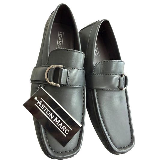 Aston Marc Men's Black Loafers With Metal Buckle Slip-On Size 9 NWOB