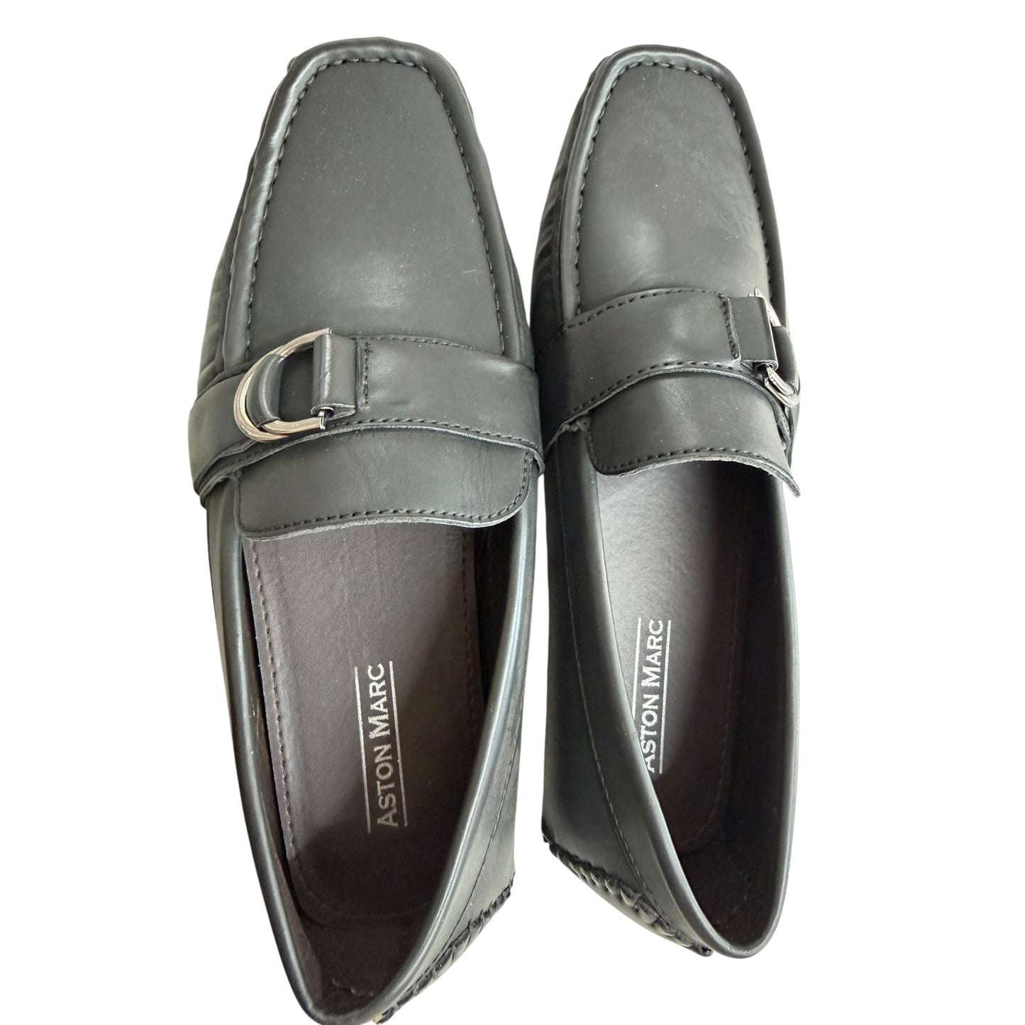 Aston Marc Men's Black Loafers With Metal Buckle Slip-On Size 9 NWOB