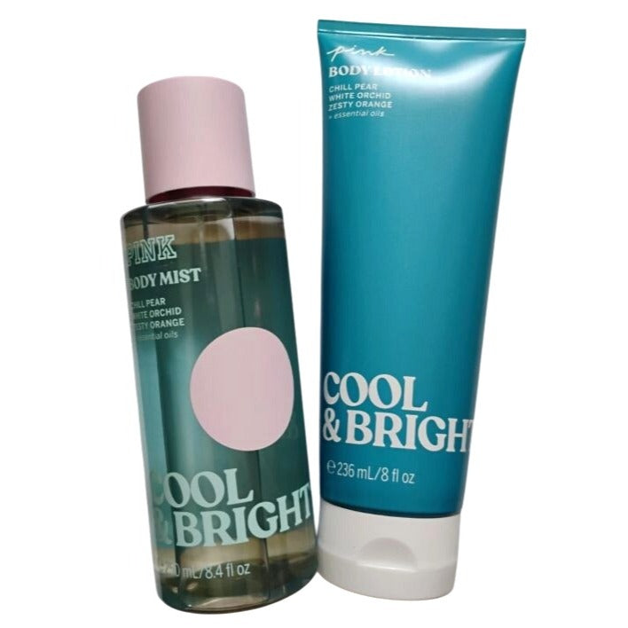 VS Pink Cool & Bright Body Mist & Lotion Set NEW