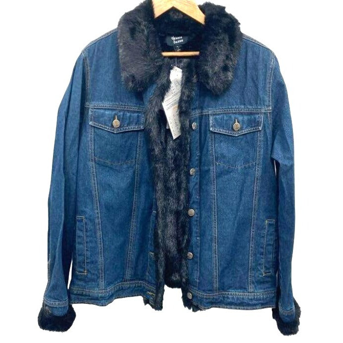Dennis Basso Faux Fur-Lined Blue Denim Jacket With Detachable Collar - Medium