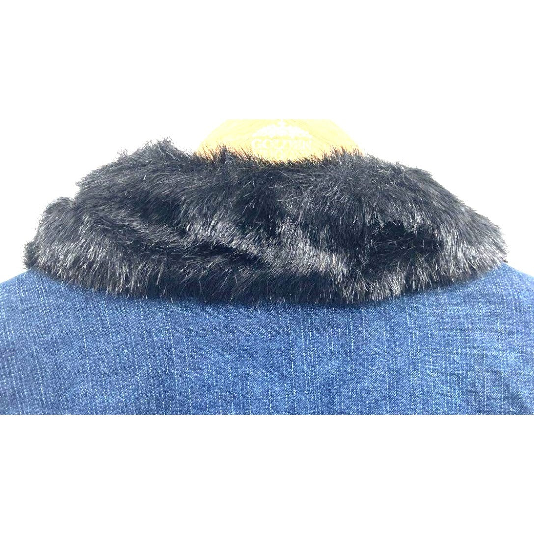 Dennis Basso Faux Fur-Lined Blue Denim Jacket With Detachable Collar - Medium