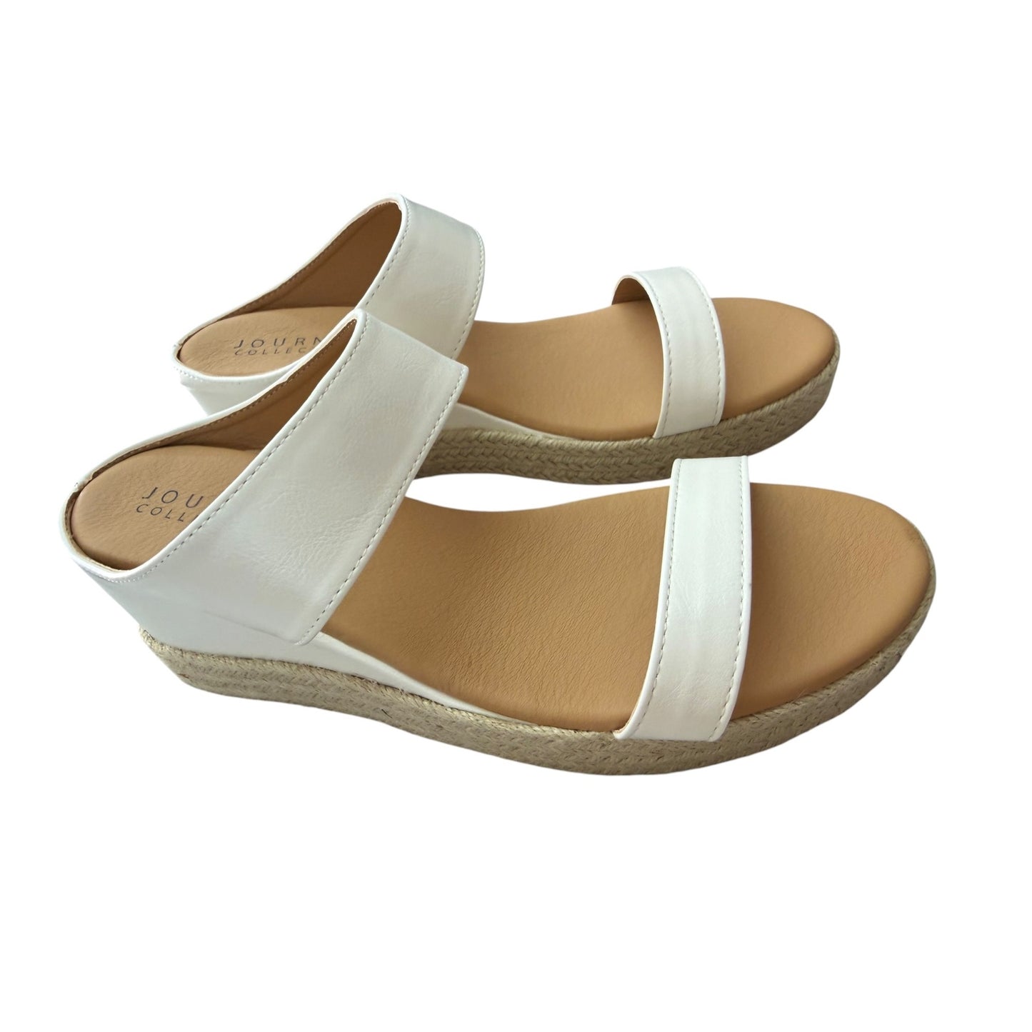 Journee Collection White Espadrille Wedge Sandals Platform Sole For Women SZ 11