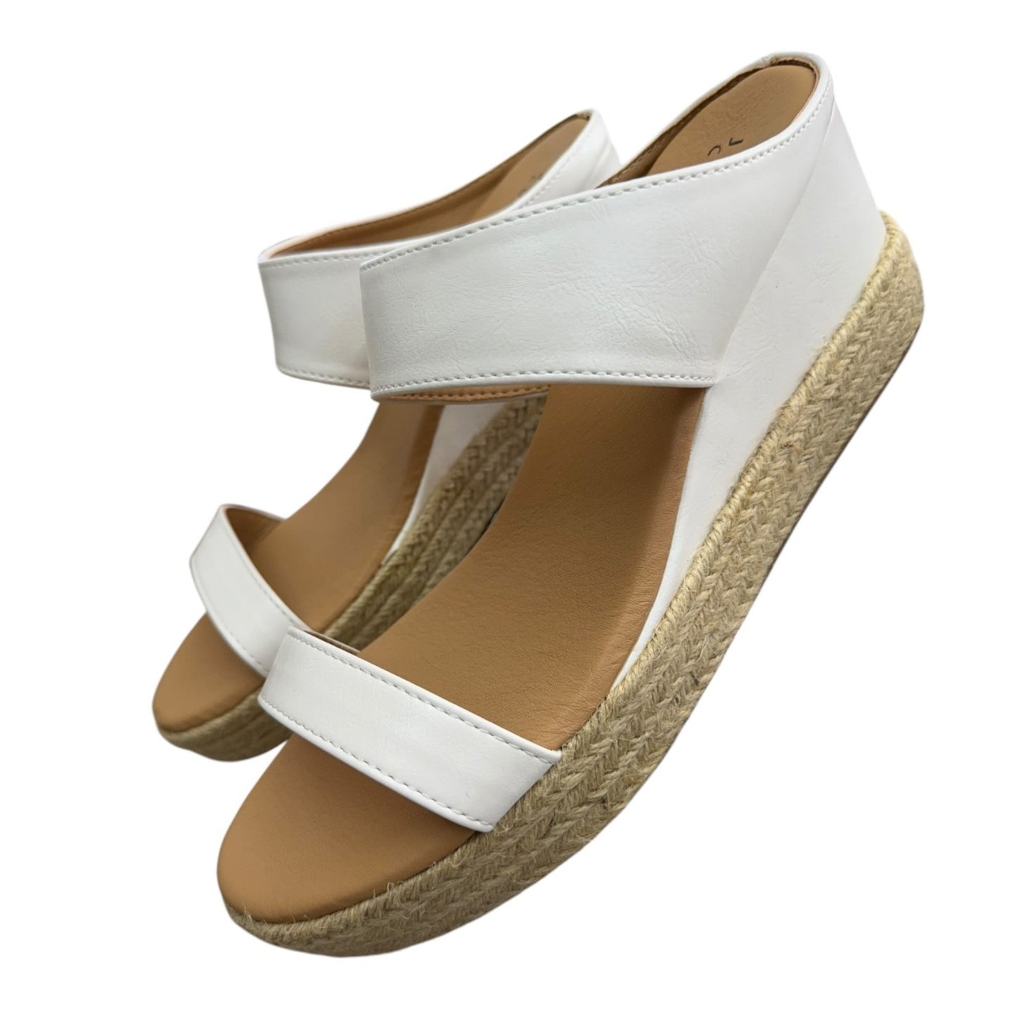 Journee Collection White Espadrille Wedge Sandals Platform Sole For Women SZ 11