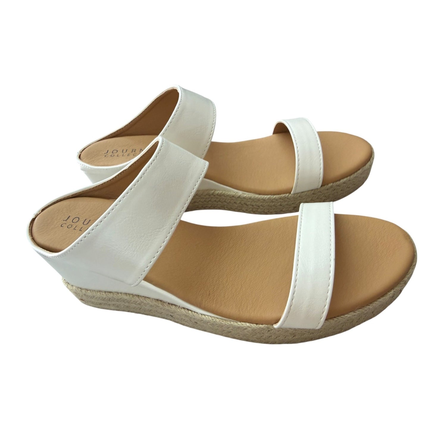 Journee Collection White Espadrille Wedge Sandals Platform Sole For Women SZ 11