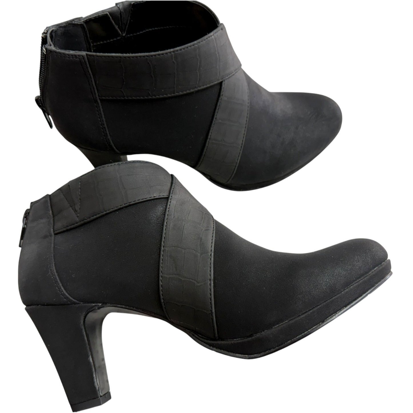 Easy Street Women's Black Faux Suede & Croc Print Ankle Booties Size 7.5M NWOB
