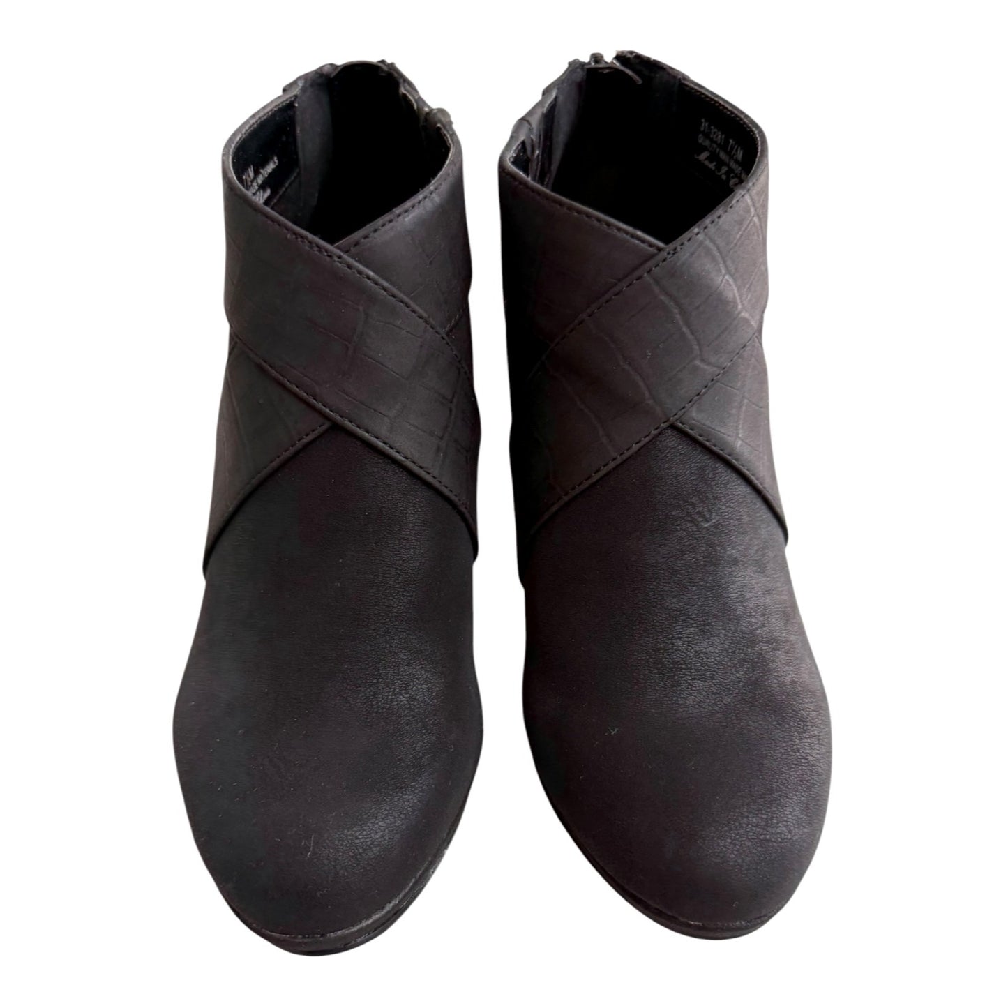 Easy Street Women's Black Faux Suede & Croc Print Ankle Booties Size 7.5M NWOB