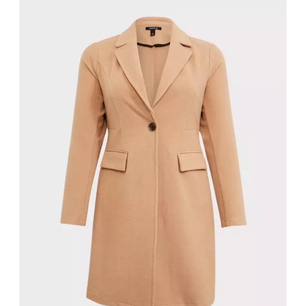 Torrid Size 0 Women's Ponte Coat Camel Color Longline Blazer Style Button-Front