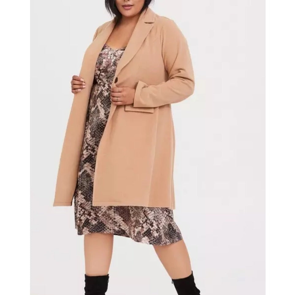 Torrid Size 0 Women's Ponte Coat Camel Color Longline Blazer Style Button-Front
