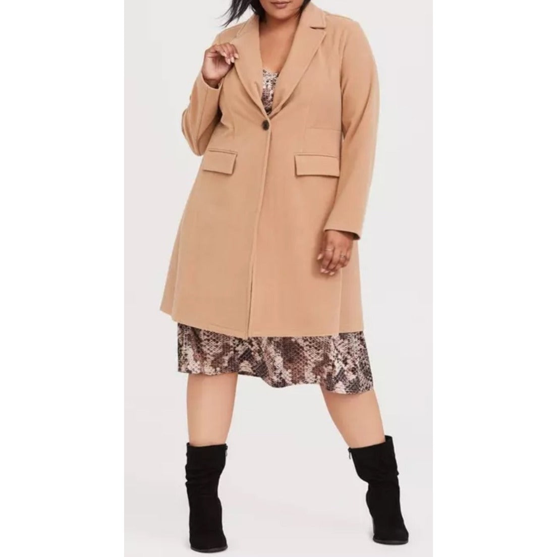 Torrid Size 0 Women's Ponte Coat Camel Color Longline Blazer Style Button-Front