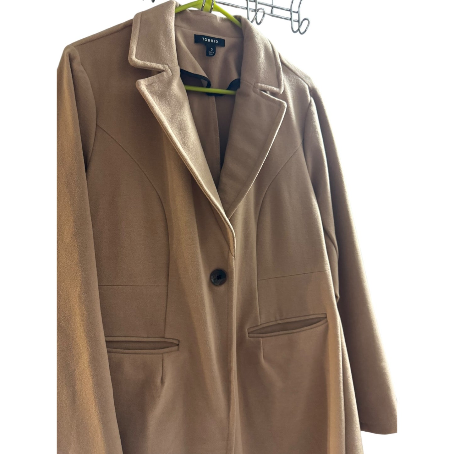 Torrid Size 0 Women's Ponte Coat Camel Color Longline Blazer Style Button-Front
