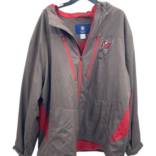 NFL Reebok Tampa Bay Buccaneers 2XL Onfield Hooded Jacket Gray & Red Embroidered Logos