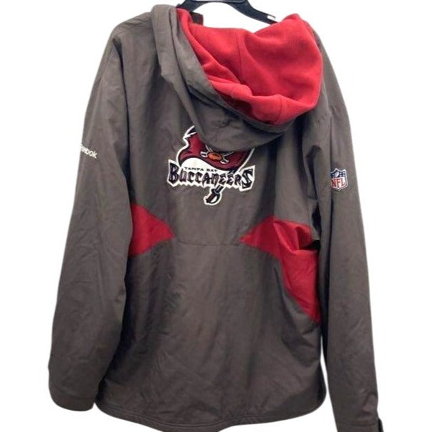 NFL Reebok Tampa Bay Buccaneers 2XL Onfield Hooded Jacket Gray & Red Embroidered Logos