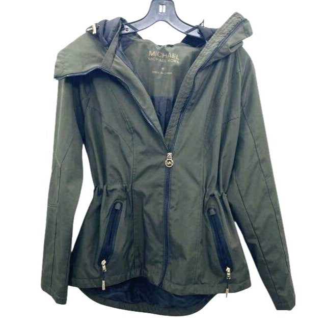 Michael Kors Womens Olive Green Hooded Jacket With Gold Zipper Accents Size M