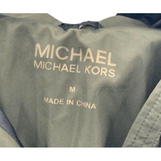 Michael Kors Womens Olive Green Hooded Jacket With Gold Zipper Accents Size M