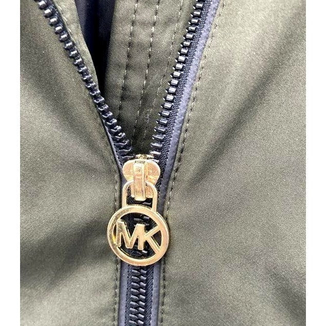 Michael Kors Womens Olive Green Hooded Jacket With Gold Zipper Accents Size M