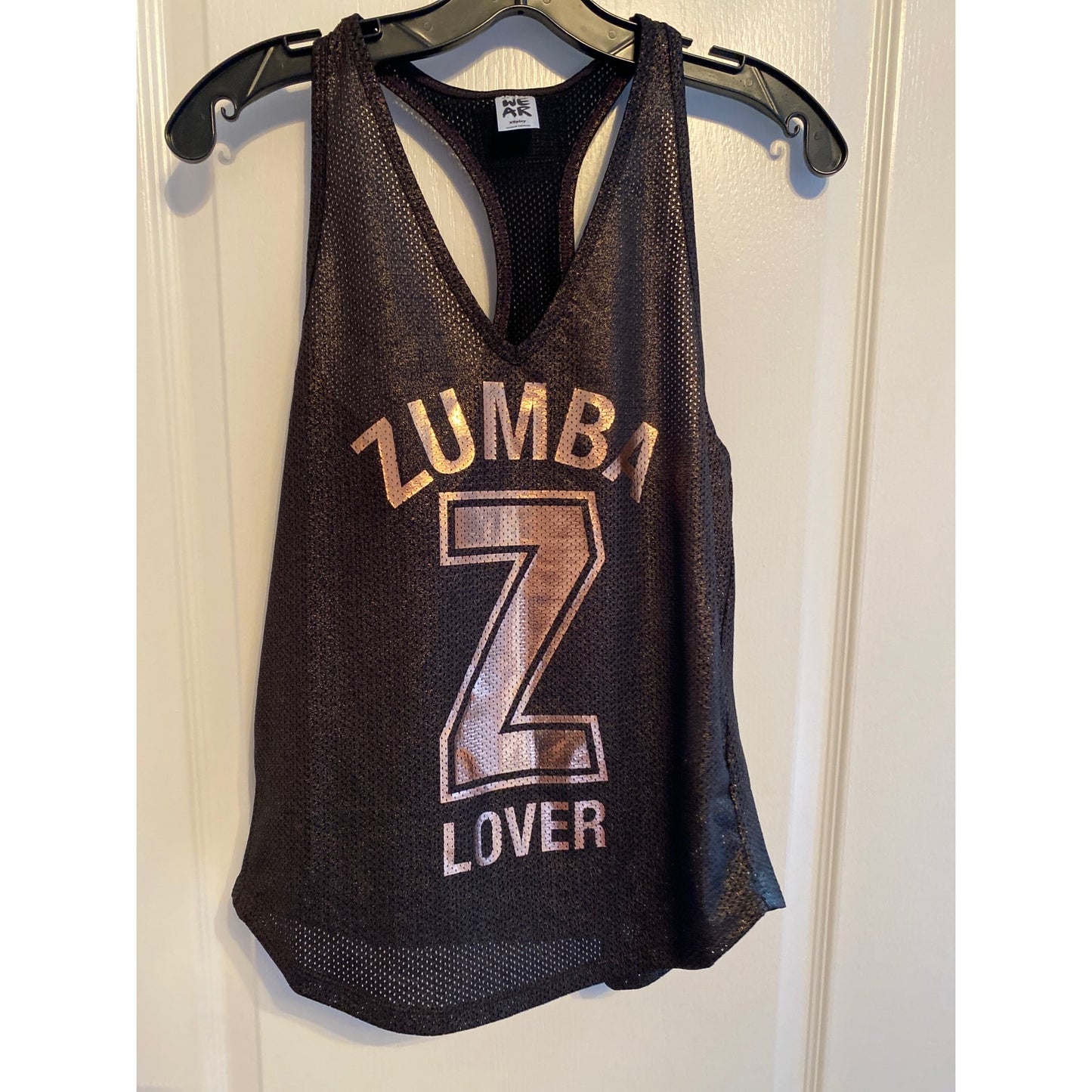 NWT Zumba XS Racerback Top with Gold Lettering