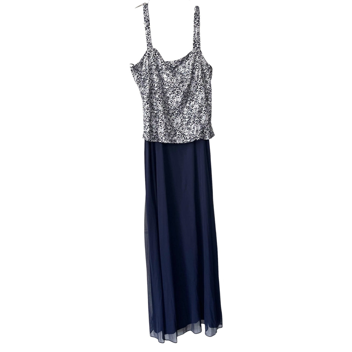 Jackie Jon Women's Navy Blue Sequin & Chiffon Maxi Dress Size 12