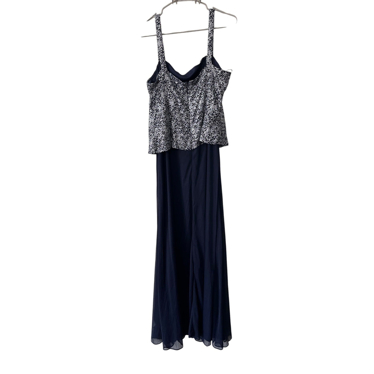 Jackie Jon Women's Navy Blue Sequin & Chiffon Maxi Dress Size 12