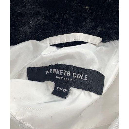 Kenneth Cole Womens White Quilted Puffer Jacket With Faux Fur Hood XS