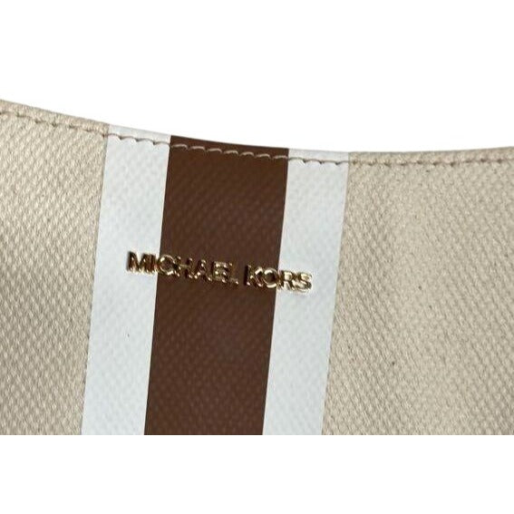 Michael Kors Beige & Brown Canvas Crossbody Bag With Logo Stripe Design